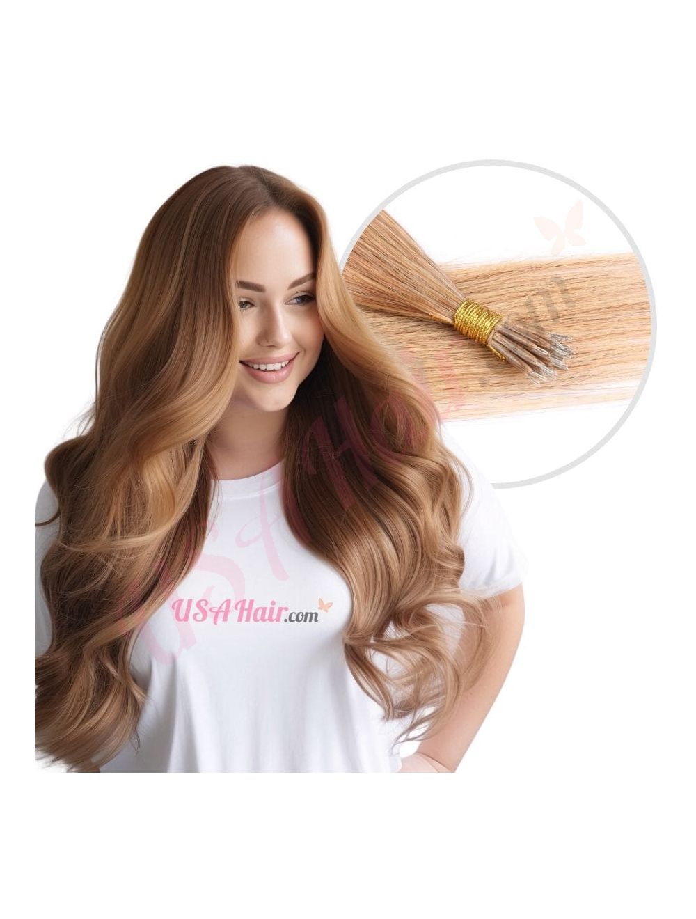 Caramel Thick NANO RING WEFT Human Hair Extensions Remy Micro Beads Tips  12-24